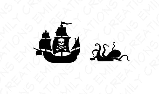 Set of 2 Mini-Pirate ship & Octopus